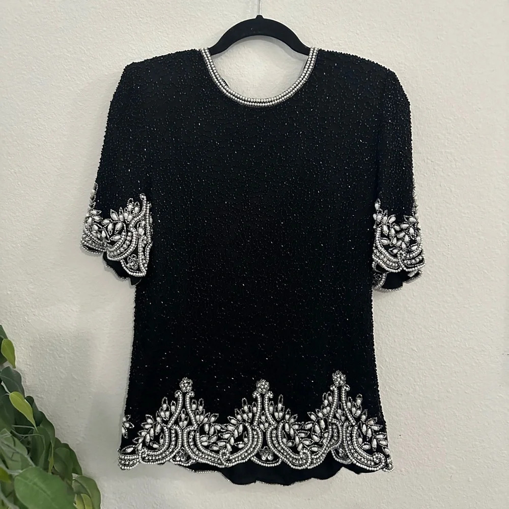Laurence Cazar party top silk stunning night elegant classy look Sz L - Picture 2 of 7